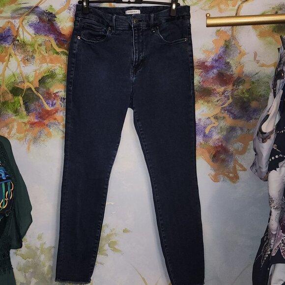 EUC Good American Good Legs Distressed Hem Stretch Jeans - Picture 1 of 15